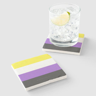 SlipperyJoe's Nonbinary-Stolzflagge gelb weiß lila Steinuntersetzer