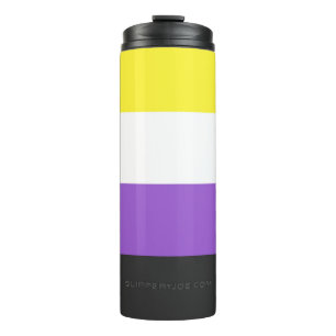 SlipperyJoe's Nonbinary-Stolzflagge gelb weiß lila Thermosbecher
