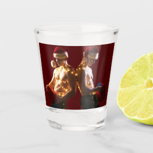 SlipperyJoe's oberkörperfreie Männer Rücken an Rüc Schnapsglas
