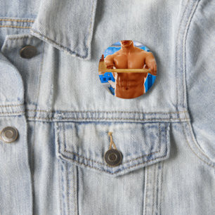 SlipperyJoe's oberkörperfreier muskulöser Mann Bau Button