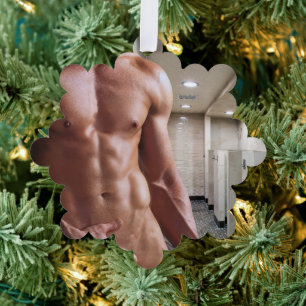 SlipperyJoe's oberkörperfreier muskulöser Männer-T Ornament Karte