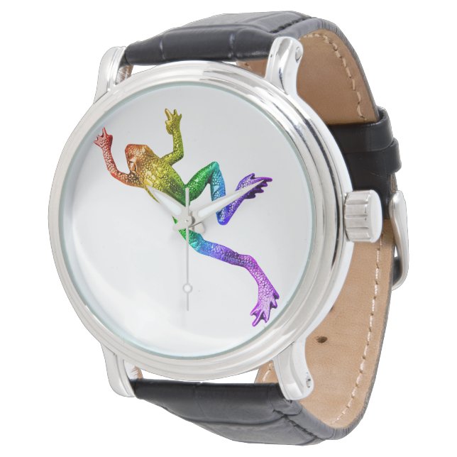 SlipperyJoe's Pride Frog-Figur Lebhaft farbig Armbanduhr (Schrägansicht)