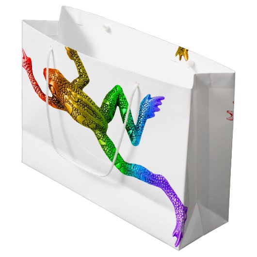 SlipperyJoe's Pride Frog-Figur Lebhaft farbig Große Geschenktüte (Vorderseite Schrägansicht)