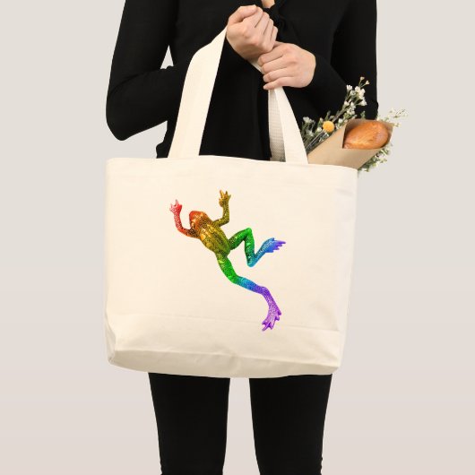 SlipperyJoe's Pride Frog-Figur Lebhaft farbig Jumbo Stoffbeutel (Vorderseite (Produkt))
