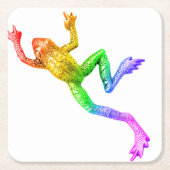 SlipperyJoe's Pride Frog-Figur Lebhaft farbig Rechteckiger Pappuntersetzer (Vorderseite)