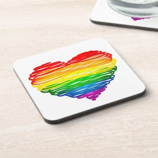 SlipperyJoe's Pride Heart Scribbles Herzform Getränkeuntersetzer (Linke Seite)