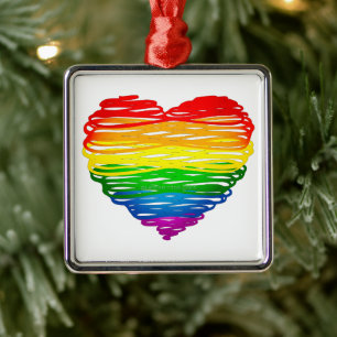 SlipperyJoe's Pride Heart Scribbles Herzform Ornament Aus Metall