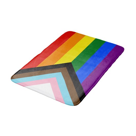 SlipperyJoe's Progress Pride Flag Gay-Geschenke LG Badematte (Schrägansicht)