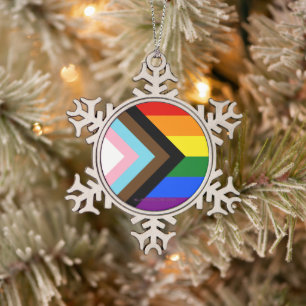 SlipperyJoe's Progress Pride Flag Gay-Geschenke LG Schneeflocken Zinn-Ornament