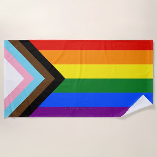 SlipperyJoe's Progress Pride Flag Gay-Geschenke LG Strandtuch (Vorderseite)