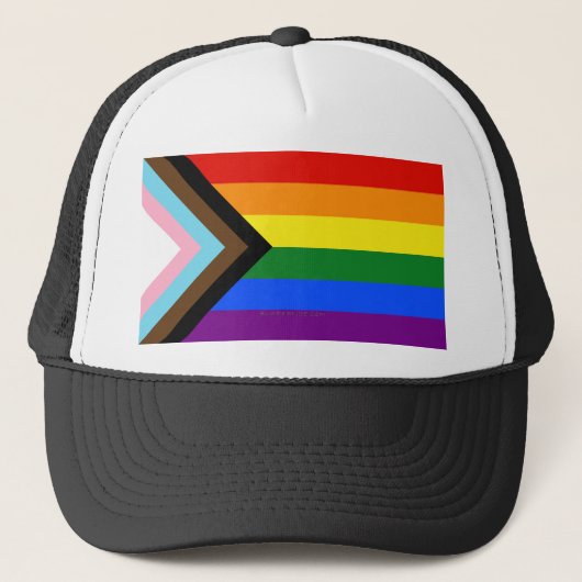 SlipperyJoe's Progress Pride Flag Gay-Geschenke LG Truckerkappe (Vorderseite)