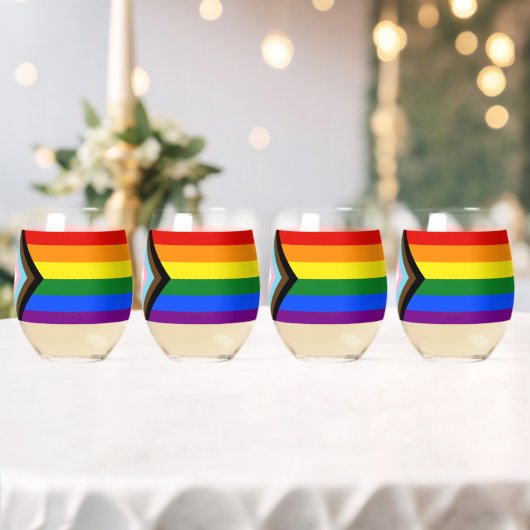 SlipperyJoe's Progress Pride Flag Gay-Geschenke LG Weinglas Ohne Stiel (Insitu (Hochzeit))