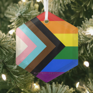 SlipperyJoe's Progress Pride Flag sechs klassische Ornament Aus Glas