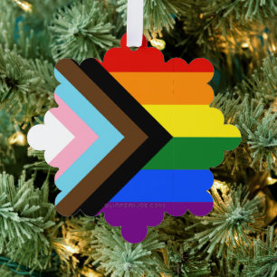 SlipperyJoe's Progress Pride Flag sechs klassische Ornament Karte