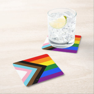SlipperyJoe's Progress Pride Flag sechs klassische Rechteckiger Pappuntersetzer