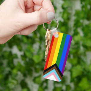 SlipperyJoe's Progress Pride Flag sechs klassische Schlüsselanhänger