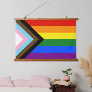 SlipperyJoe's Progress Pride Flag sechs klassische Wandteppich Mit Holzrahmen