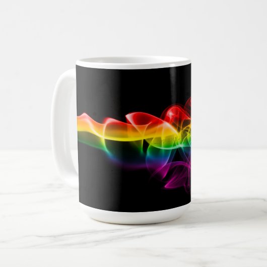 SlipperyJoe's rauchlebendige Regenbogenfarben feie Kaffeetasse (Vorderseite Links)