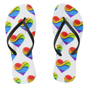 SlipperyJoe's Regenbogen-Schicht-Herzform rot oran Badesandalen