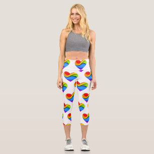 SlipperyJoe's Regenbogen-Schicht-Herzform rot oran Capri Leggings
