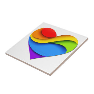 SlipperyJoe's Regenbogen-Schicht-Herzform rot oran Fliese