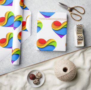 SlipperyJoe's Regenbogen-Schicht-Herzform rot oran Geschenkpapier