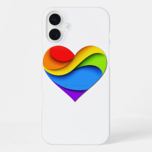 SlipperyJoe's Regenbogen-Schicht-Herzform rot oran iPhone 16 Plus Hülle