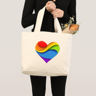 SlipperyJoe's Regenbogen-Schicht-Herzform rot oran Jumbo Stoffbeutel