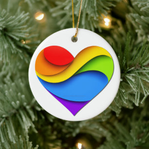 SlipperyJoe's Regenbogen-Schicht-Herzform rot oran Keramik Ornament