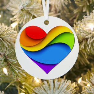 SlipperyJoe's Regenbogen-Schicht-Herzform rot oran Ornament Aus Metall
