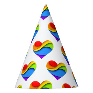 SlipperyJoe's Regenbogen-Schicht-Herzform rot oran Partyhütchen