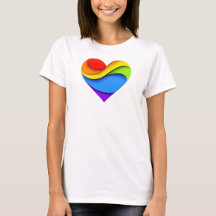 SlipperyJoe's Regenbogen-Schicht-Herzform rot oran T-Shirt