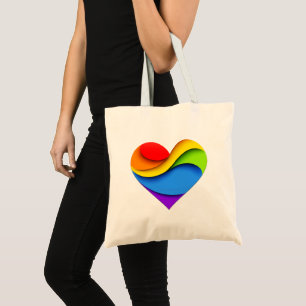 SlipperyJoe's Regenbogen-Schicht-Herzform rot oran Tragetasche