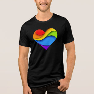 SlipperyJoe's Regenbogen-Schicht-Herzform rot oran Tri-Blend Shirt