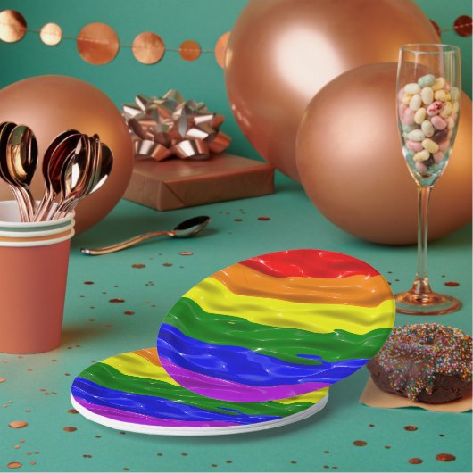 SlipperyJoe's Regenbogenfarben glänzen Flüssigkeit Pappteller (Multi)