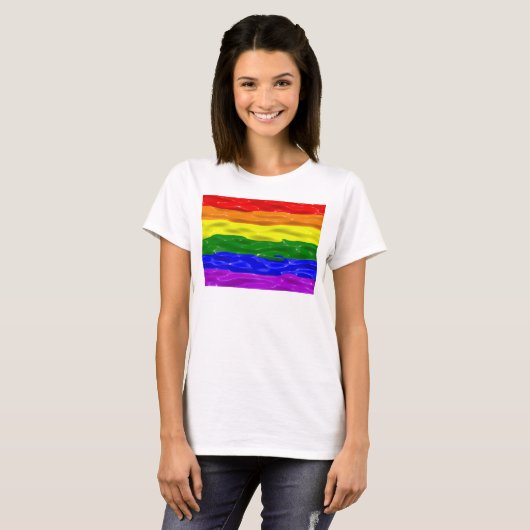 SlipperyJoe's Regenbogenfarben glänzen Flüssigkeit T-Shirt (Vorne ganz)