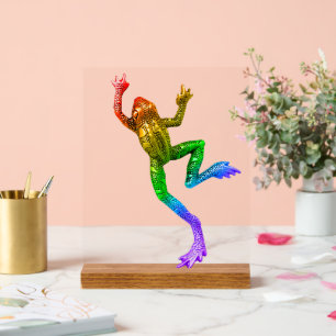 SlipperyJoe's regenbogenfarbener Frosch gerenderte Acrylschild