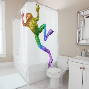 SlipperyJoe's regenbogenfarbener Frosch gerenderte Duschvorhang