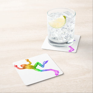 SlipperyJoe's regenbogenfarbener Frosch gerenderte Rechteckiger Pappuntersetzer