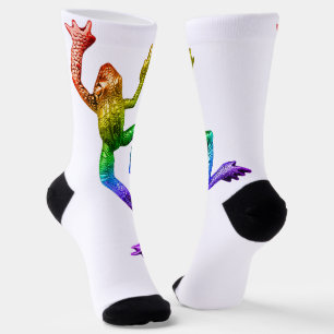 SlipperyJoe's regenbogenfarbener Frosch gerenderte Socken