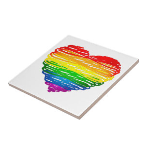 SlipperyJoes regenbogenfarbenes Herz gekritzelte W Fliese