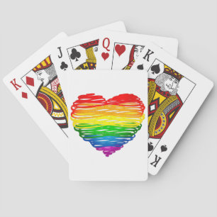 SlipperyJoes regenbogenfarbenes Herz gekritzelte W Spielkarten