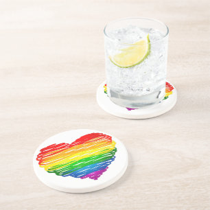 SlipperyJoes regenbogenfarbenes Herz mit gekritzel Getränkeuntersetzer