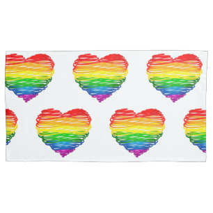 SlipperyJoes regenbogenfarbenes Herz mit gekritzel Kissenbezug