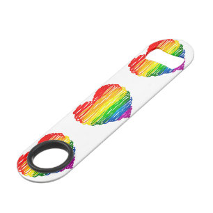 SlipperyJoes regenbogenfarbenes Herz mit gekritzel Speed Flaschenöffner
