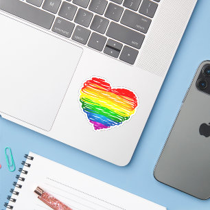 SlipperyJoes regenbogenfarbenes Herz mit kritzelig Aufkleber