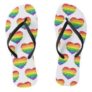 SlipperyJoes regenbogenfarbenes Herz mit kritzelig Badesandalen