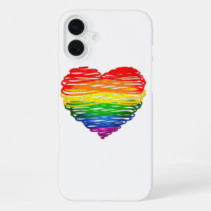 SlipperyJoes regenbogenfarbenes Herz mit kritzelig iPhone 16 Plus Hülle