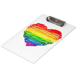 SlipperyJoes regenbogenfarbenes Herz mit kritzelig Klemmbrett