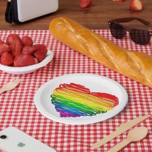 SlipperyJoes regenbogenfarbenes Herz mit kritzelig Pappteller